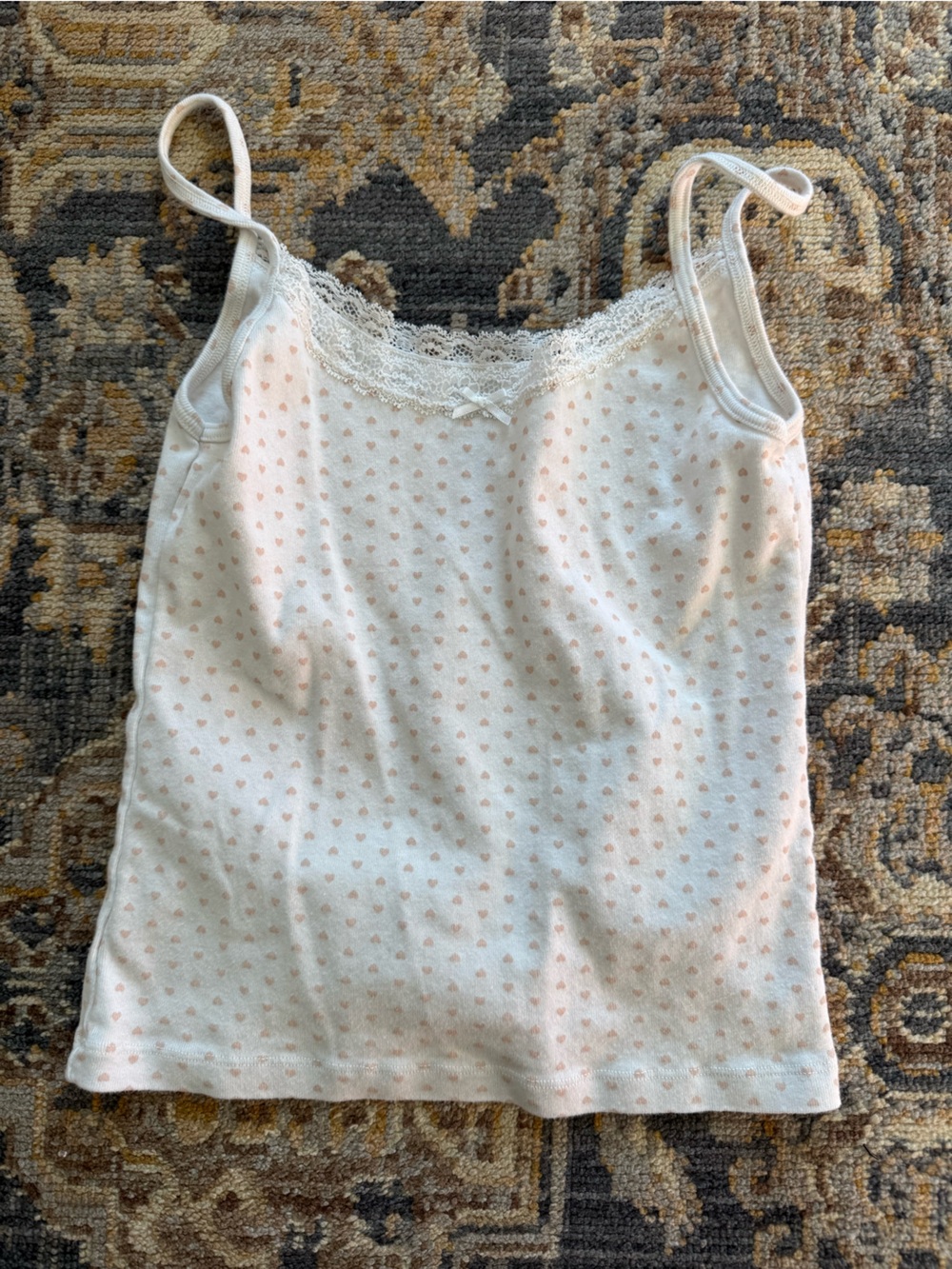 Brandy Melville white tank top pink hearts lace trim